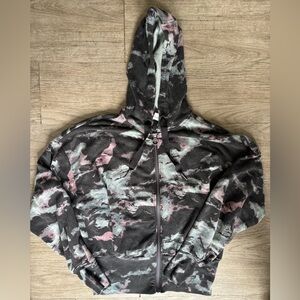 Athleta Tie Dye Zip Hoodie XS Black Pink Green Athleisure Sweatshirt